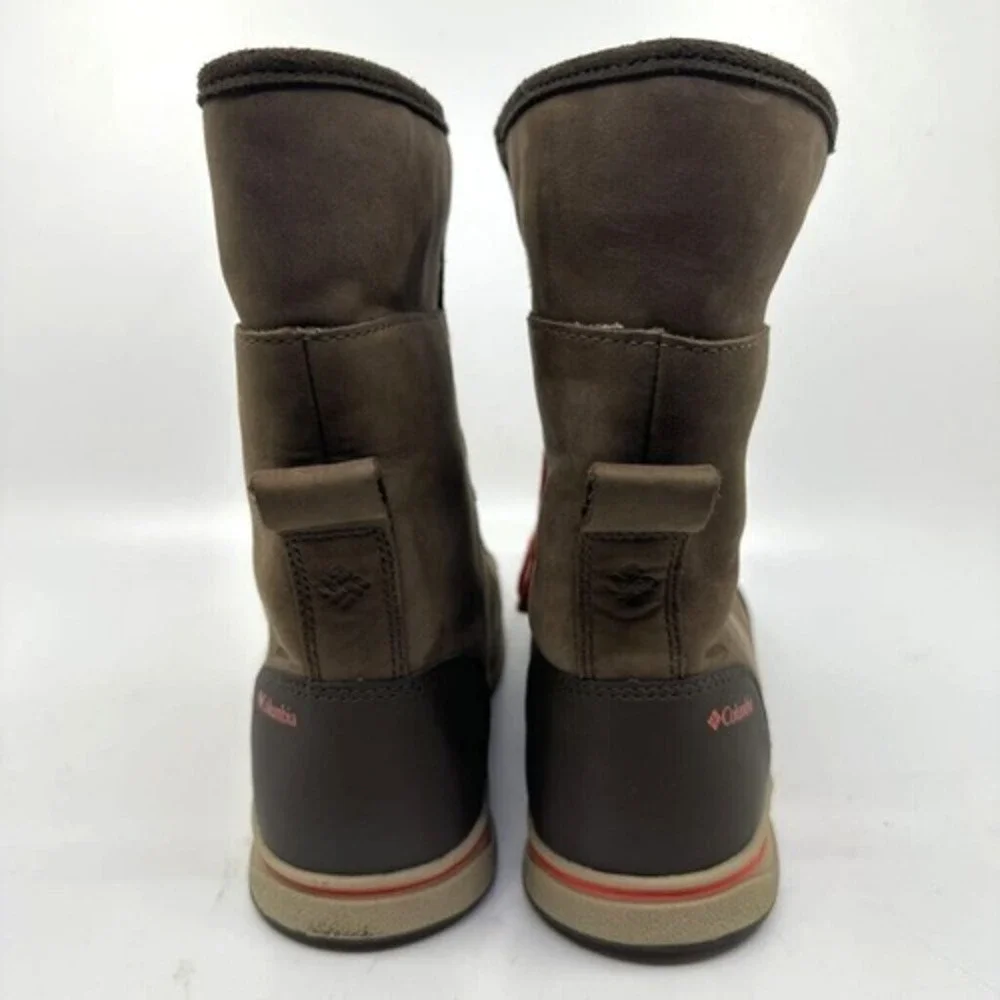 Columbia Winter Boots Youth Size 4 Brown Orange Excellent Waterproof Faux‎ Fur
